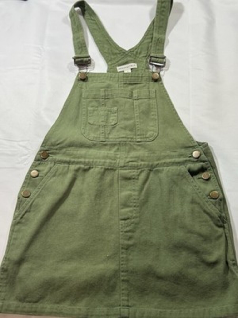 Aeropostale Women's Green Denim Overall Skirt Short with Pockets & Buttons